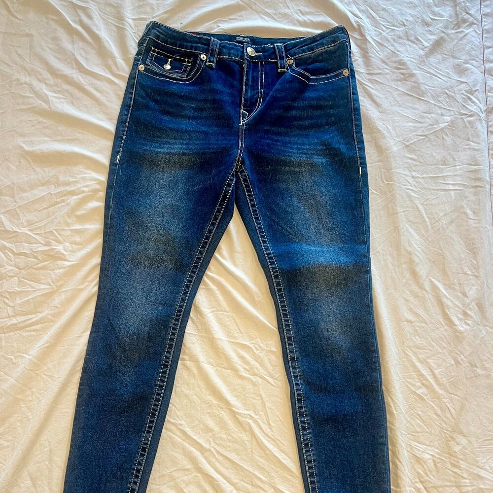 True Religion Mid-Rise Flap Pocket Jeans Women's Contrast Stitch Jennie Style